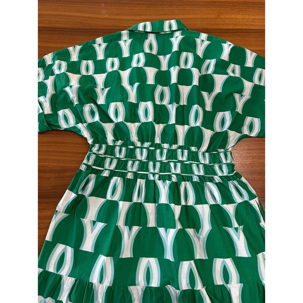 Anthropologie Somerset Maxi Shirt Dress Large Green Geometric Tiered Scandi - Picture 12 of 15